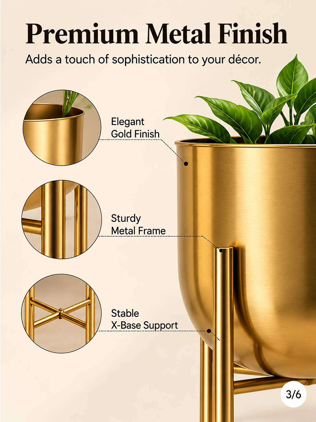 Gold Planter with Stand Set | Elevated Metal Pot Holders for Indoor Plants | Festival Decorative Display for Living Room & Balcony (Pack of 2, Gold, 24x24x70 cm & 23x23x55 cm)