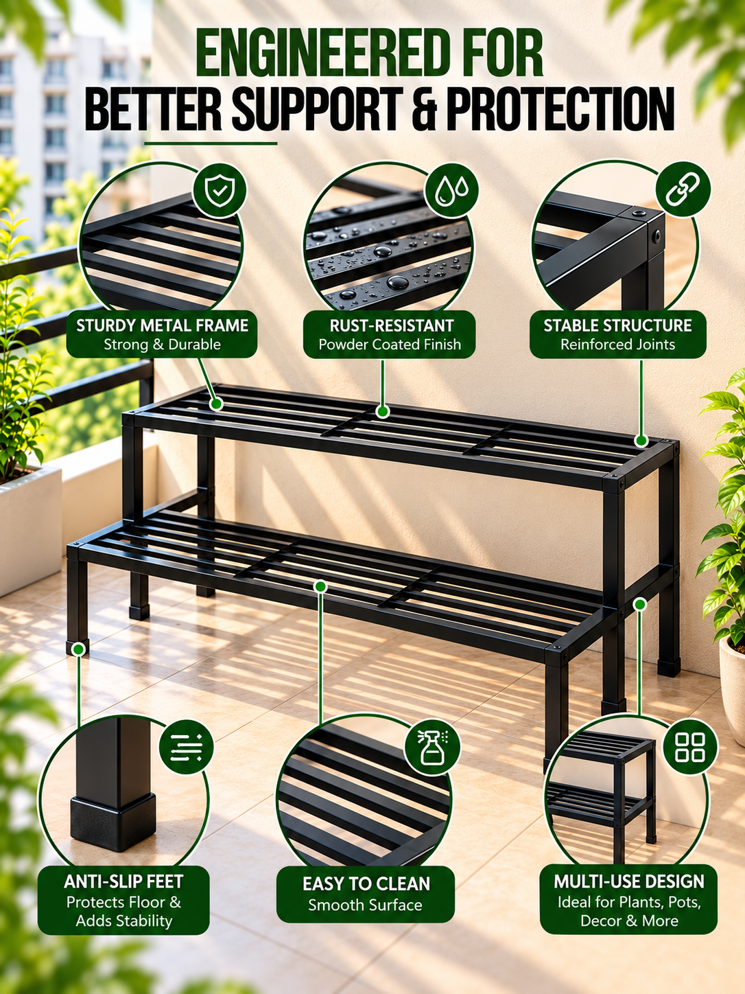 Trendy Luxury Metal Plant Stand Multiple Flower Pot Holder Shelves Planter Rack Storage Organizer Display for Indoor Outdoor Garden Balcony