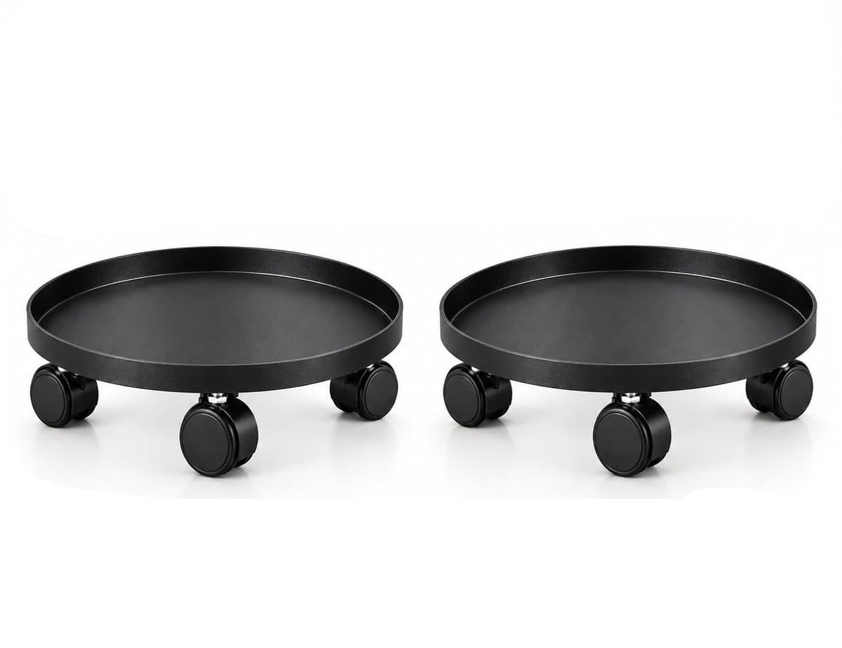 Round Plant Caddy with Wheels, Heavy-Duty Black Rolling Plant Stands with Raised Edge, 360° Swivel Casters for Indoor & Outdoor Plants, Balcony, Patio and Garden (Set of 2))