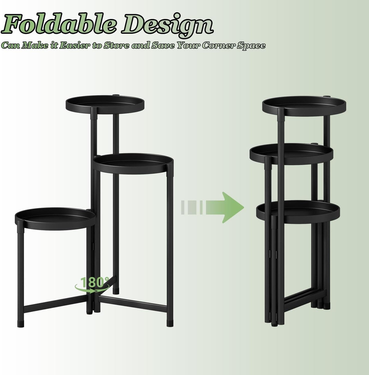 3-Tier Foldable Metal Plant Stand For Indoor and Outdoor | Heavy Duty Iron Flower Pot Stand