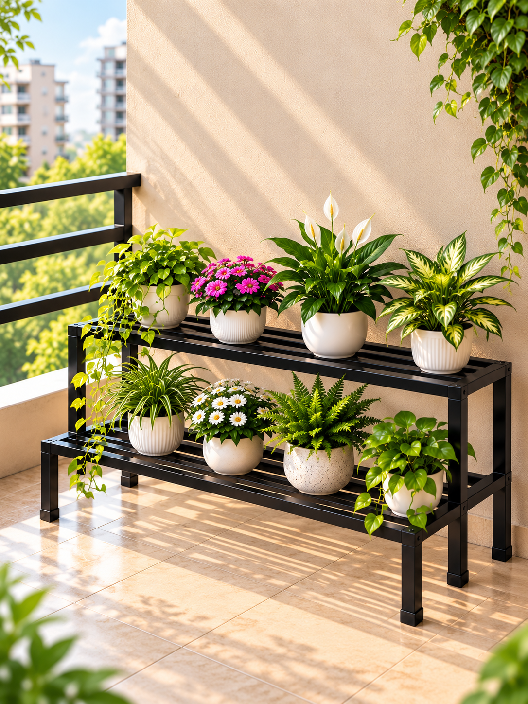 Trendy Luxury Metal Plant Stand Multiple Flower Pot Holder Shelves Planter Rack Storage Organizer Display for Indoor Outdoor Garden Balcony