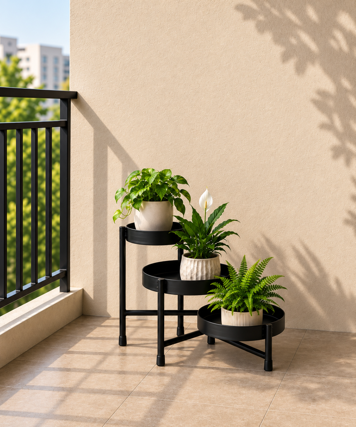 3-Tier Foldable Metal Plant Stand for Indoor & Outdoor | Heavy Duty Iron Flower Pot Stand | Corner Plant Holder Rack | Powder Coated Finish | Balcony, Living Room, Patio & Garden