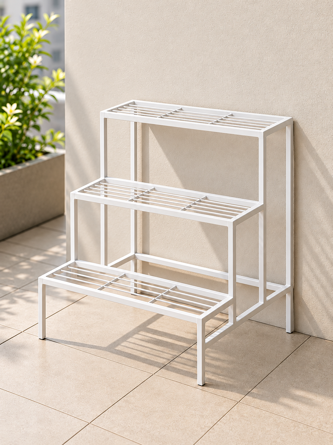THE PLANT STAND 3 Tier Metal Plant Stand for Balcony & Garden, Flower Pot Holder Rack for Indoor Outdoor Plants, Multi Level Plant Display Shelf for Home, Living Room & Terrace [WHITE]