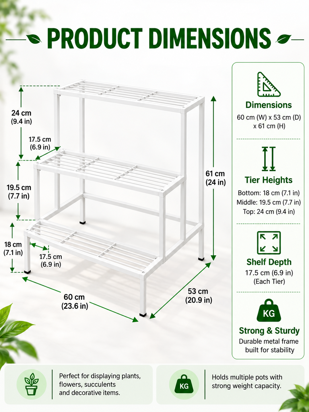 THE PLANT STAND 3 Tier Metal Plant Stand for Balcony & Garden, Flower Pot Holder Rack for Indoor Outdoor Plants, Multi Level Plant Display Shelf for Home, Living Room & Terrace [WHITE]
